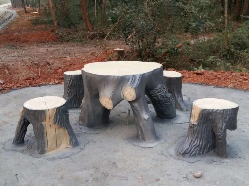 手工制作水泥仿树桩异形桌凳茶几图片